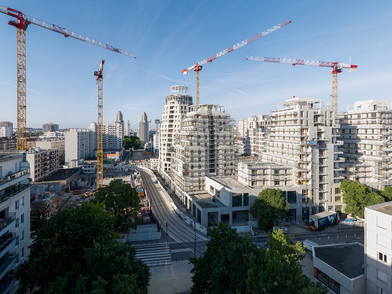 Photo aérienne de la ZAC Gratte-Ciel centre-ville en construction depuis le parc du centre